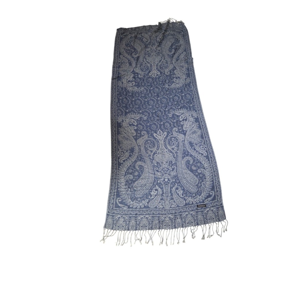 Classic Paisley Cashmere Scarf Blue White Elegant Wrap Shawl